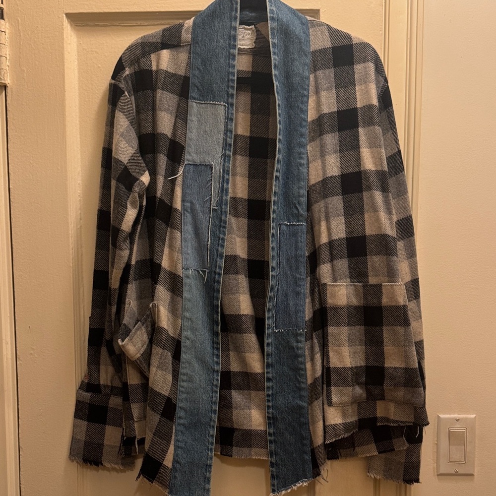 GREG LAUREN Plaid Jacket with Denim Accents Size 3